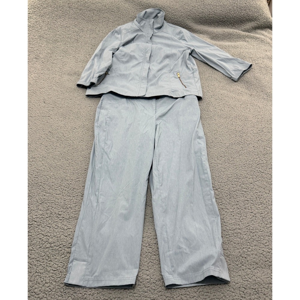 Chicos Zenergy Jacket Pants Set Womens Size 1 8/10 Light Blue 2 Piece Track Suit